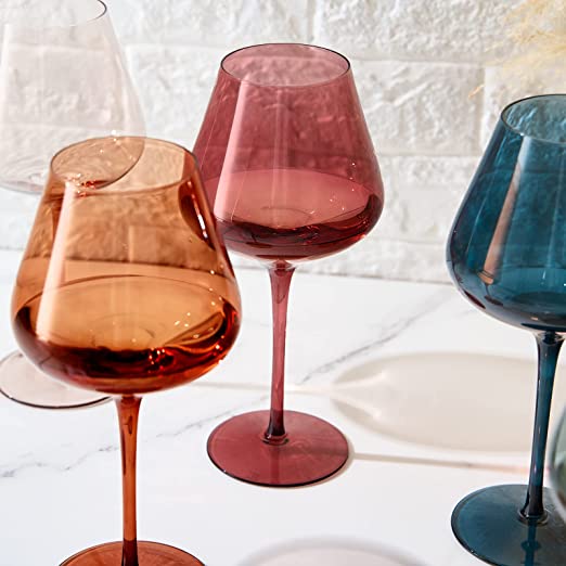 Colored Crystal Wine Glass Set of 6 - Large 20 oz (Pastel)