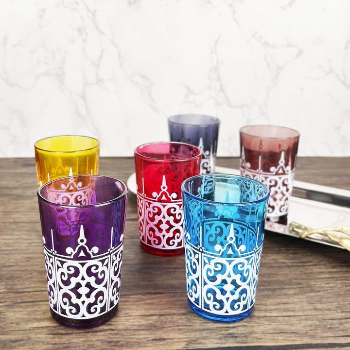 Moroccan Glasses Artisan Hand-Made Multipurpose 170 ml 6 oz Tea (6 Colors)