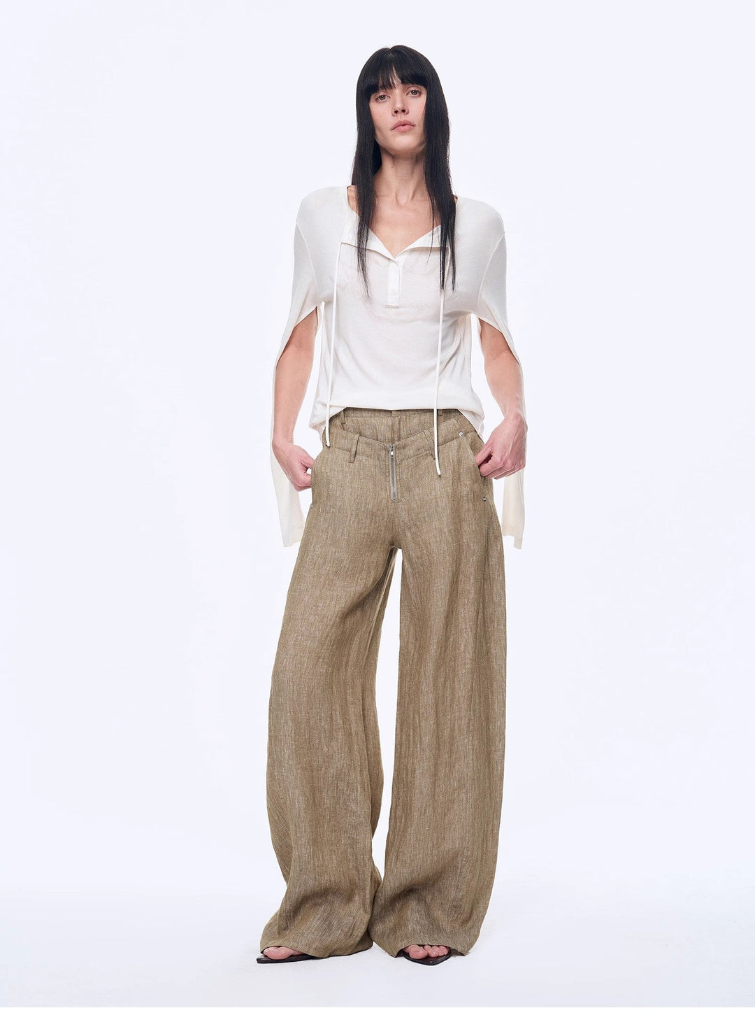 Fireladyfur Women's Stand-up Silhouette Double Waist Linen Trousers"Berlin Street" by Firelady Fur