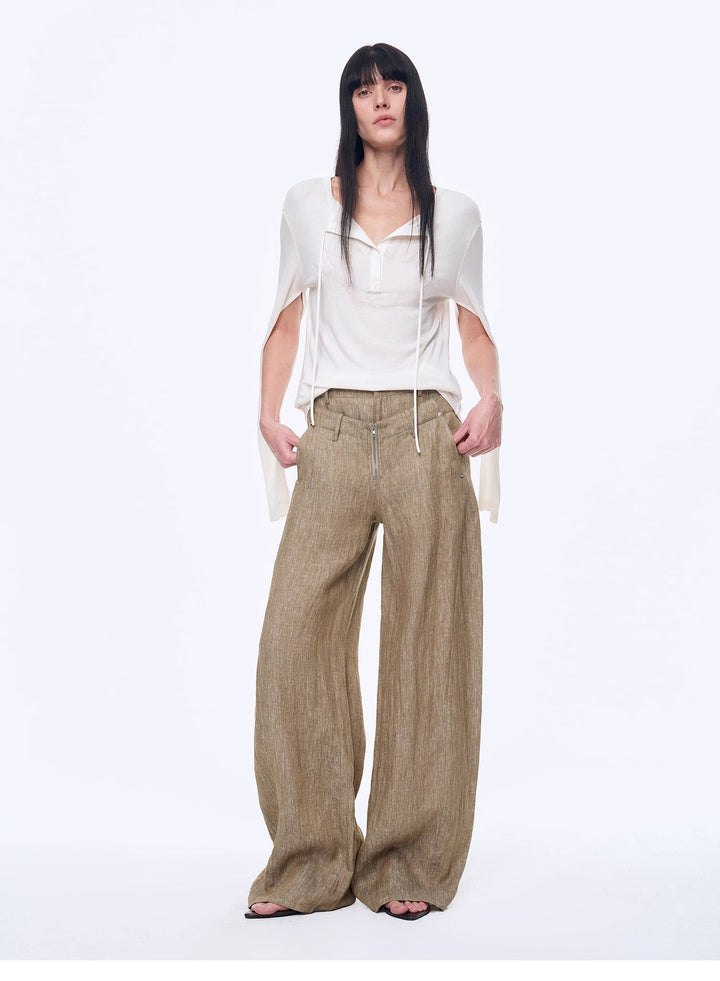Fireladyfur Women's Stand-up Silhouette Double Waist Linen Trousers"Berlin Street" by Firelady Fur