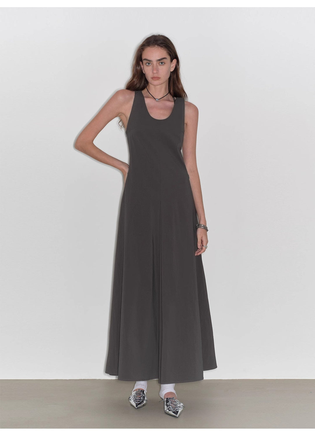"Lake Bled" Simple and slim texture U-neck A-line slim fit vest dress by Firelady Fur