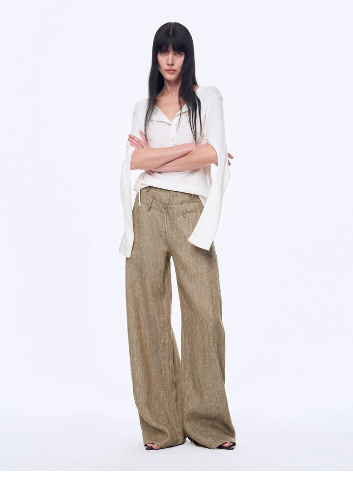 Fireladyfur Women's Stand-up Silhouette Double Waist Linen Trousers"Berlin Street" by Firelady Fur