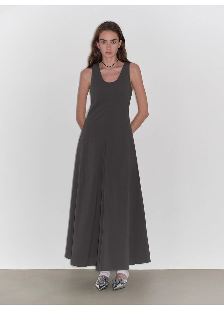 "Lake Bled" Simple and slim texture U-neck A-line slim fit vest dress by Firelady Fur