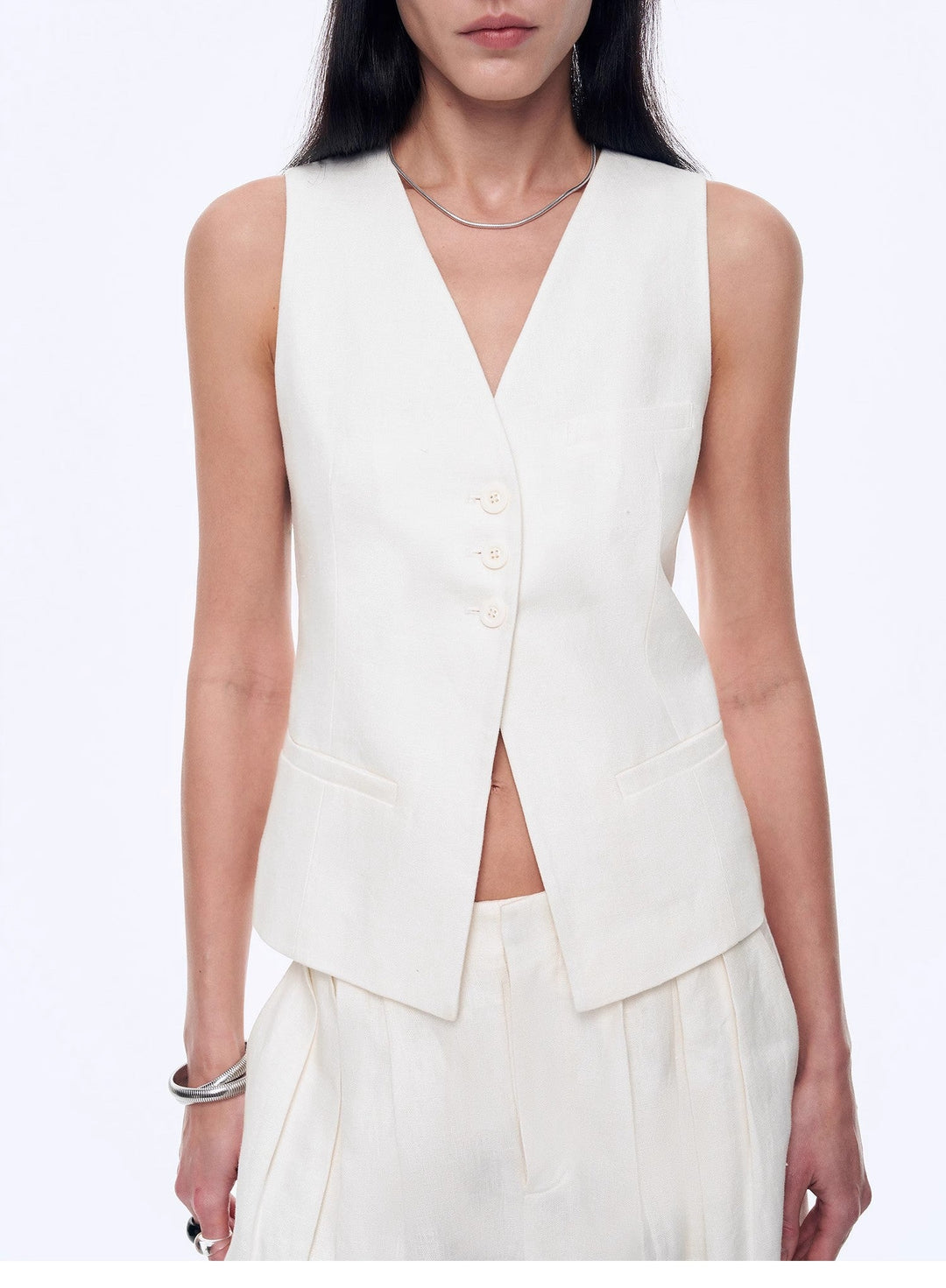 Fireladyfur Women's Linen Suit Set: Draped Vest & High-Waist Straight Trousers"Old Money Space" by Firelady Fur