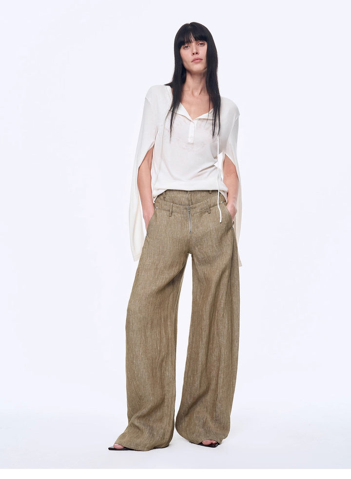 Fireladyfur Women's Stand-up Silhouette Double Waist Linen Trousers"Berlin Street" by Firelady Fur