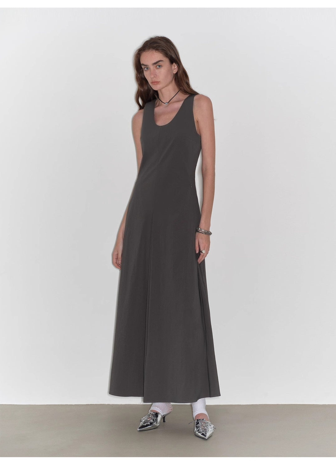 "Lake Bled" Simple and slim texture U-neck A-line slim fit vest dress by Firelady Fur