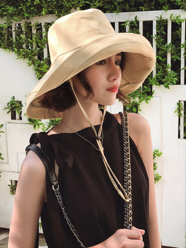 Casual Solid Sun-Protection Large Wide Brim Bucket Hat by migunica