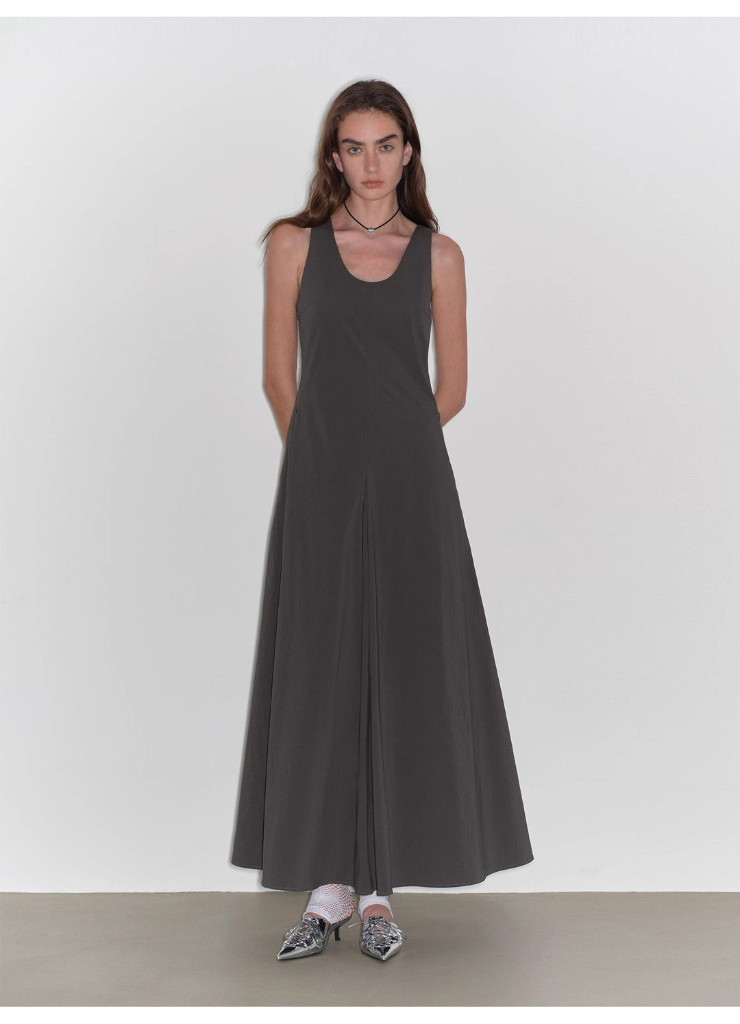 "Lake Bled" Simple and slim texture U-neck A-line slim fit vest dress by Firelady Fur