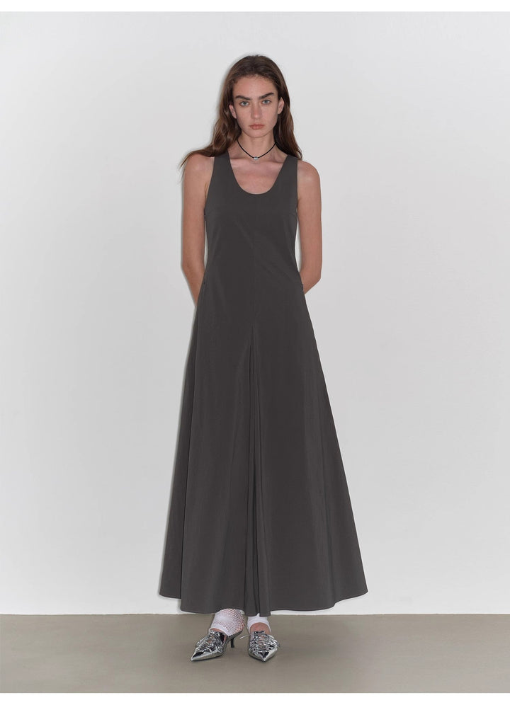 "Lake Bled" Simple and slim texture U-neck A-line slim fit vest dress by Firelady Fur