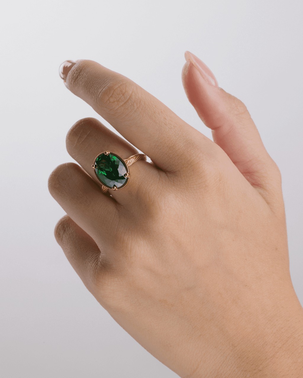 Oval Cut Emerald CZ Cocktail Ring