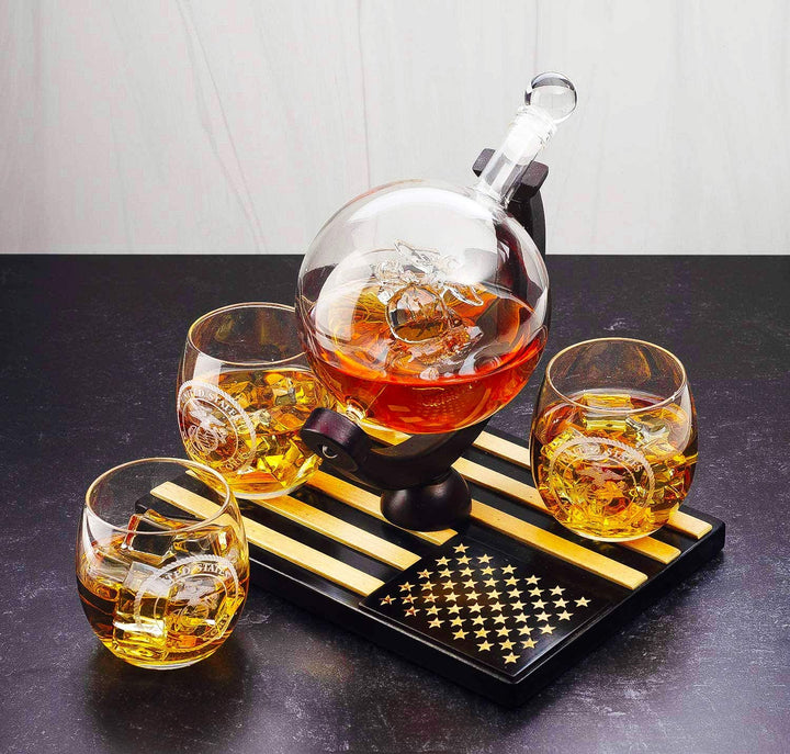 Marine Decanter Set With 4 Whiskey Glasses 1000ml Marines Gift Decanter by The Wine Savant by The Wine Savant