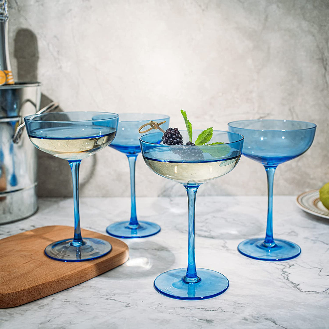 The Wine Savant Colored Coupe Glass | 7oz | Set of 4 (Blue)