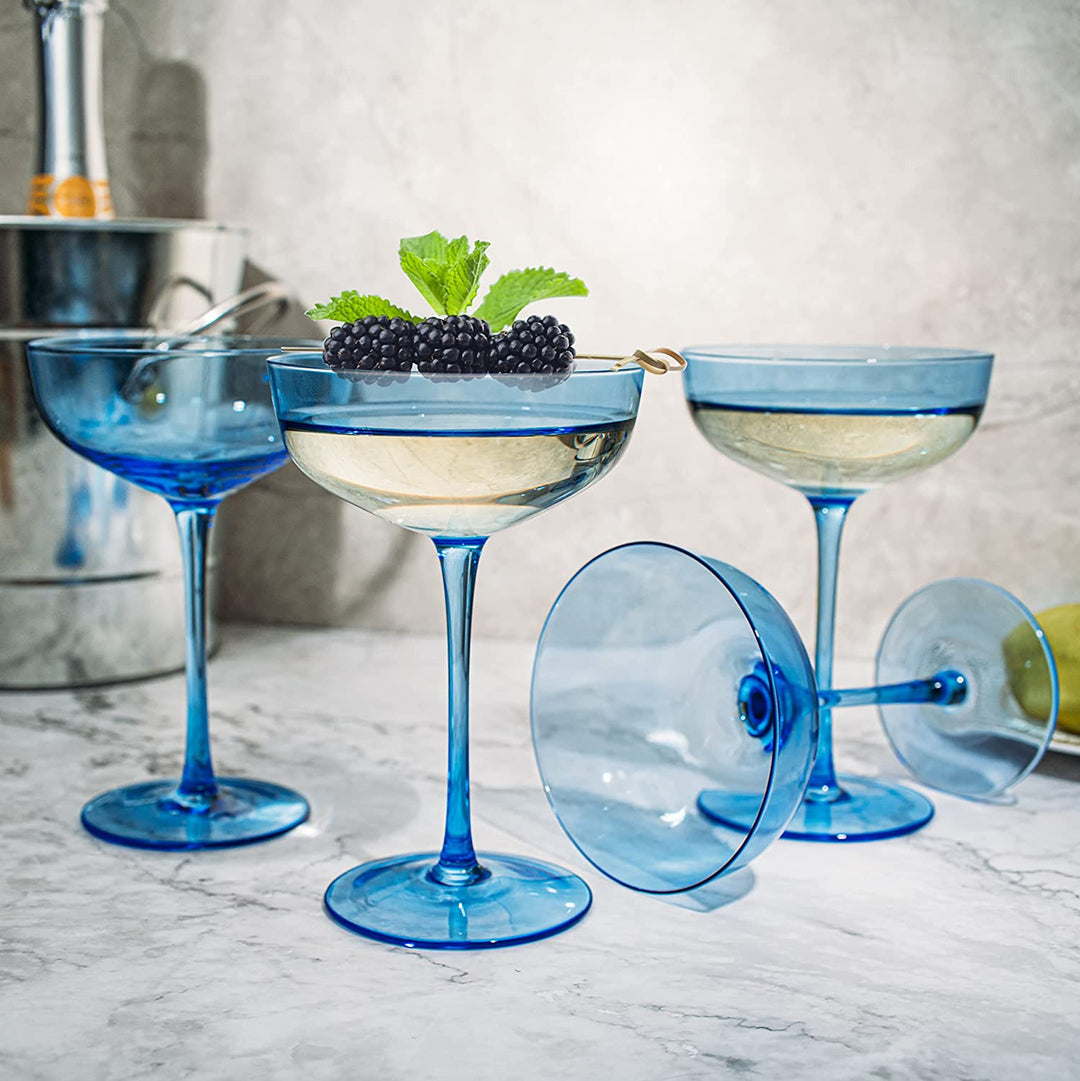 The Wine Savant Colored Coupe Glass | 7oz | Set of 4 (Blue)