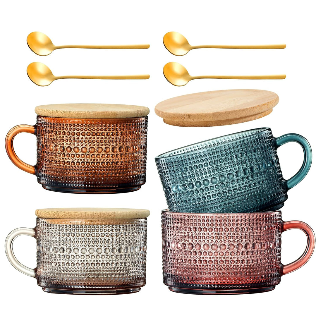 Vintage Hobnail Glass Coffee Mugs Set With Handles | Set of 4