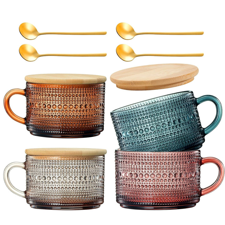 Vintage Hobnail Glass Coffee Mugs Set With Handles | Set of 4