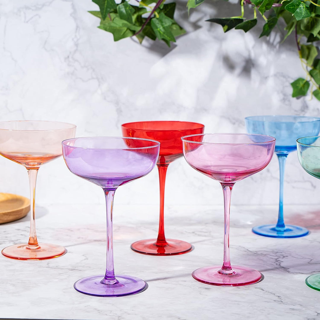 Colored Coupe Glasses | Set of 6 | 7 oz (Classic Multicolor)