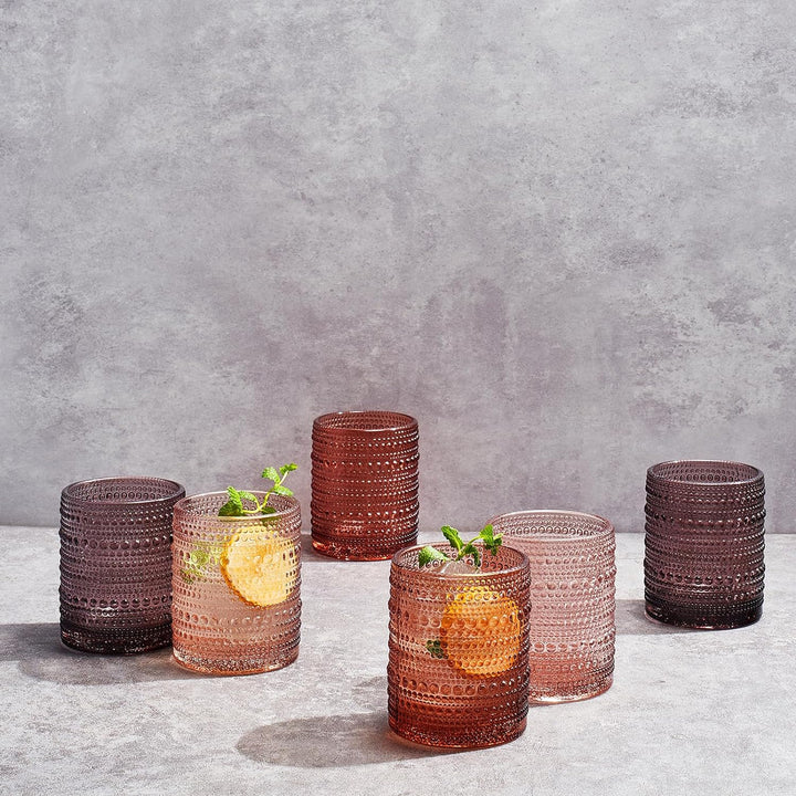 Hobnail Drinking Glasses, Venus Colors Beaded Tumbler | Set of 6