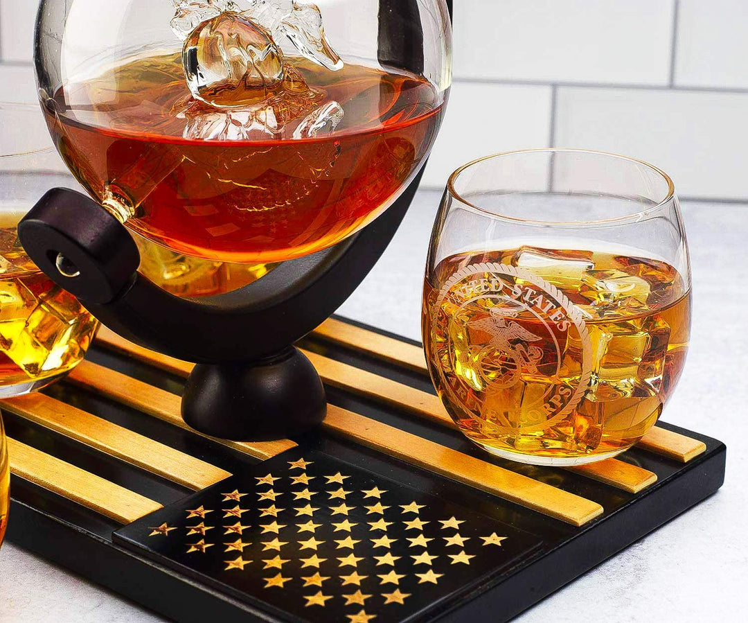 Marine Decanter Set With 4 Whiskey Glasses 1000ml Marines Gift Decanter by The Wine Savant by The Wine Savant