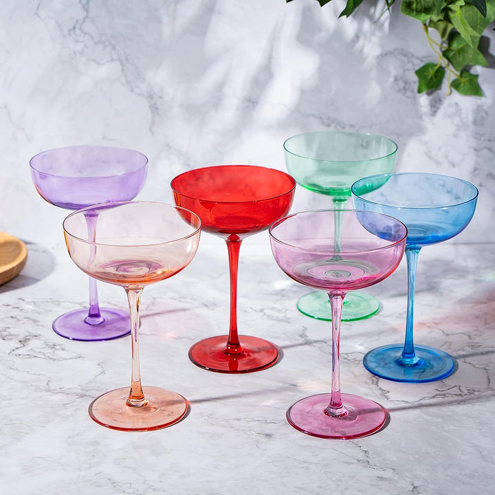 Colored Coupe Glasses | Set of 6 | 7 oz (Classic Multicolor)