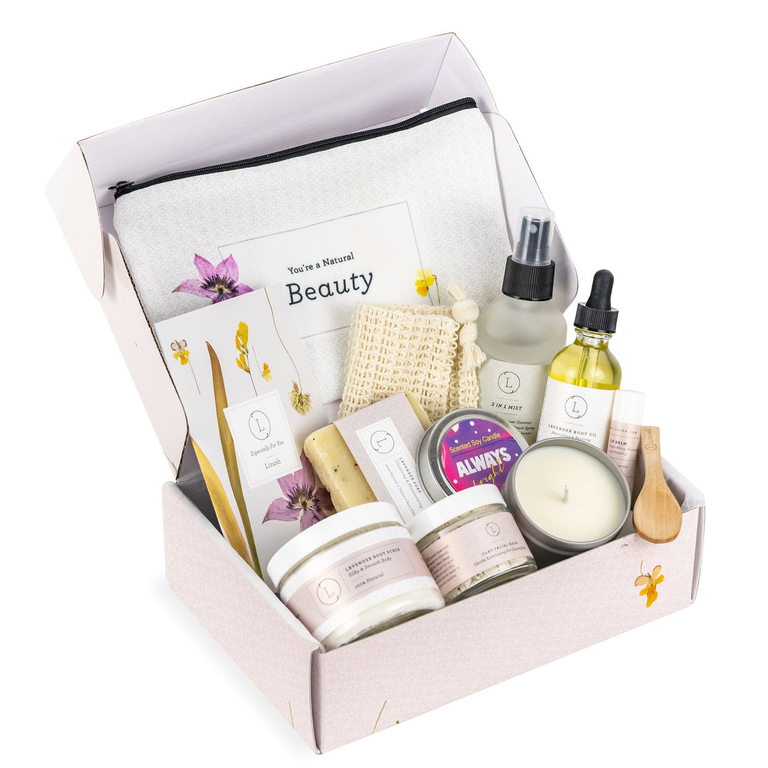 Spa Gift Box, Natural Lavender Bath & Body Relaxing Package for Friend by Lizush
