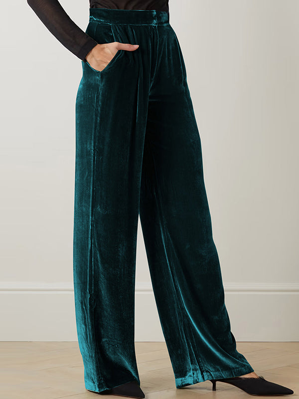 High Waisted Loose Elasticity Solid Color Pants Trousers by migunica