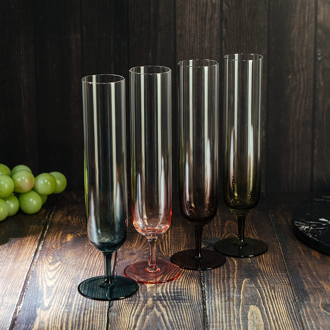 Multicolored Beautiful Champagne Flutes 10" Stemmed - 4 Set