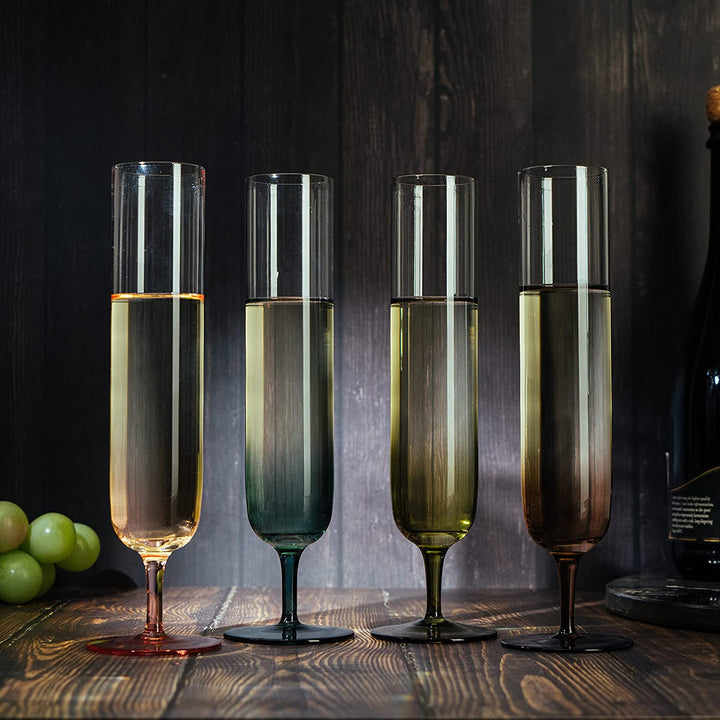 Multicolored Beautiful Champagne Flutes 10" Stemmed - 4 Set