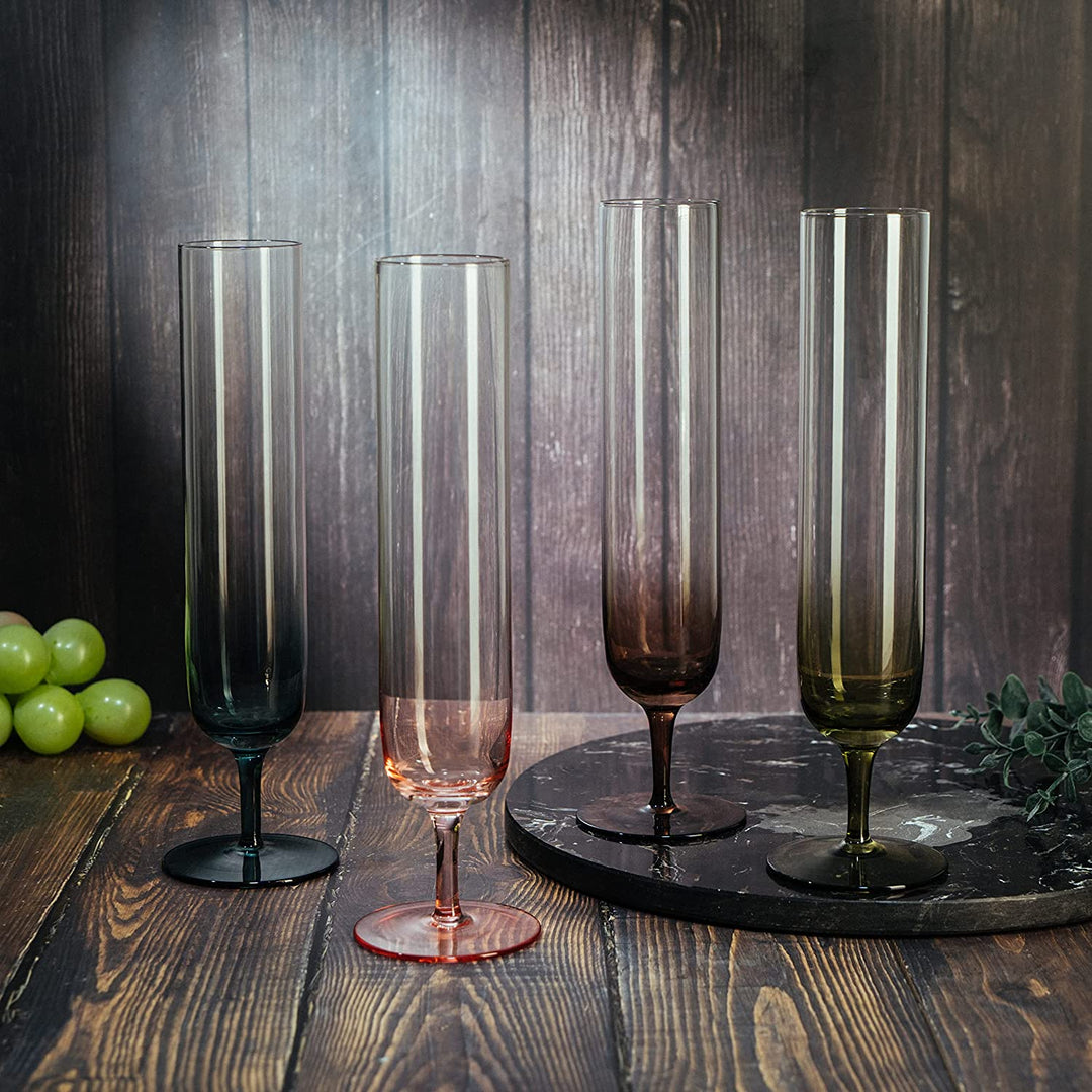 Multicolored Beautiful Champagne Flutes 10" Stemmed - 4 Set