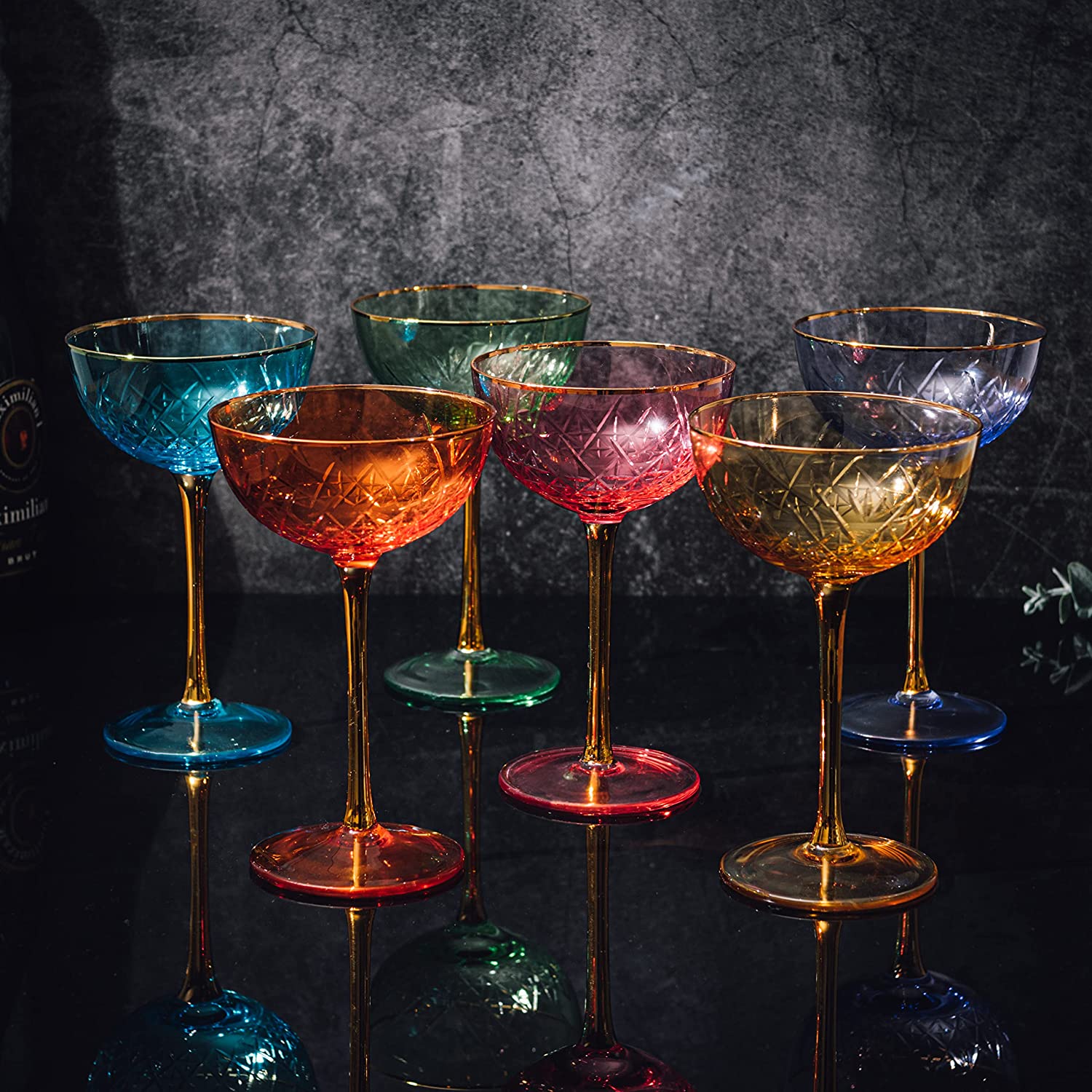 2 Martini-Gläser Art-Deco Stil – Blaugrün Mit Goldenem Stiel, 237 Ml | Für Cocktails & Drinks