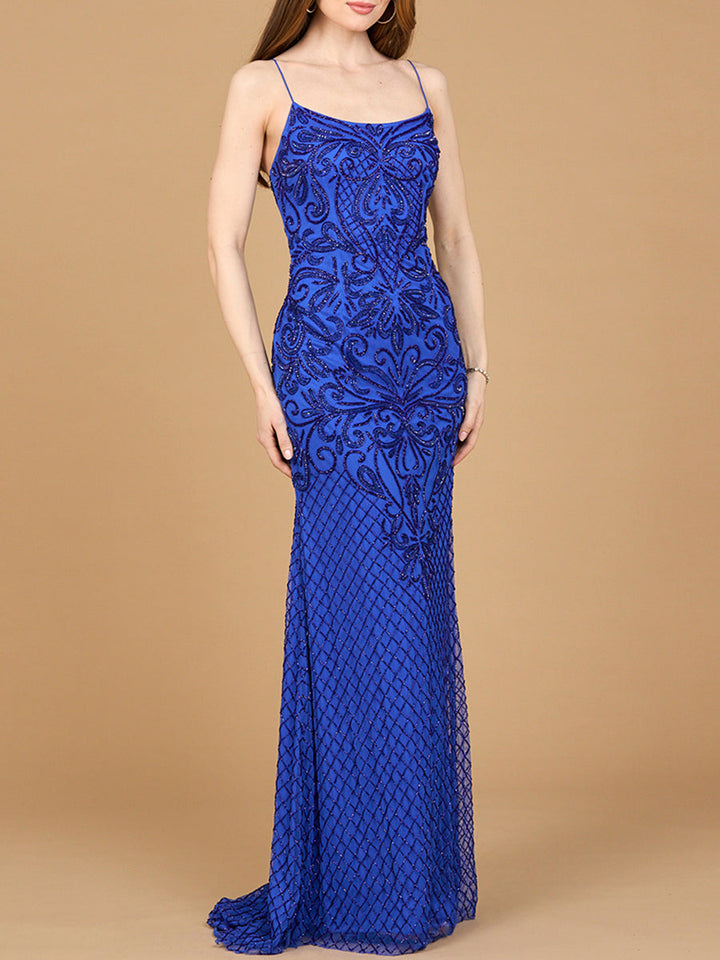 Lace Up Open Back Beaded Dress