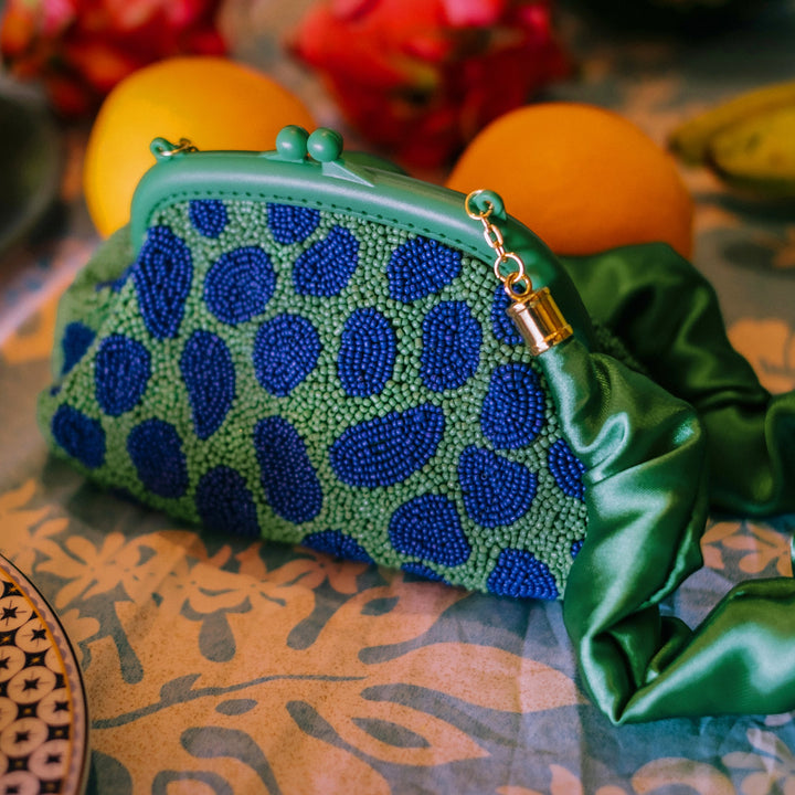 ARNOLDI JADE Hand-beaded Clutch Bag In Lush Green & Blue by BrunnaCo