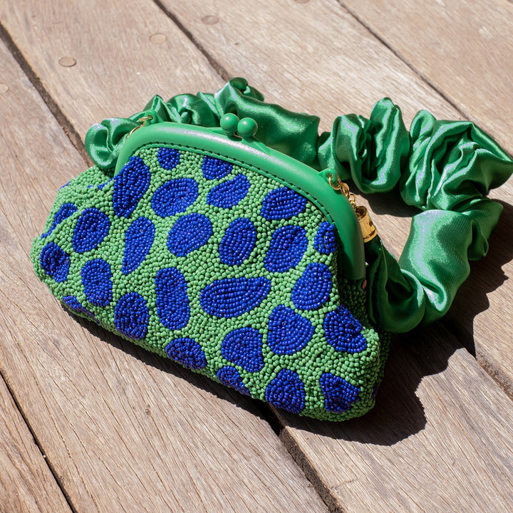 ARNOLDI JADE Hand-beaded Clutch Bag In Lush Green & Blue by BrunnaCo