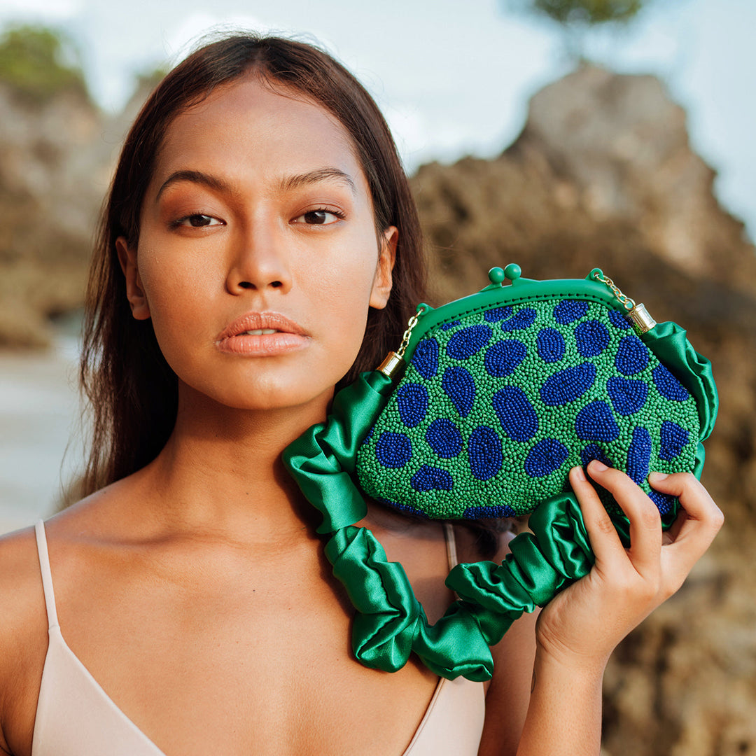 ARNOLDI JADE Hand-beaded Clutch Bag In Lush Green & Blue by BrunnaCo
