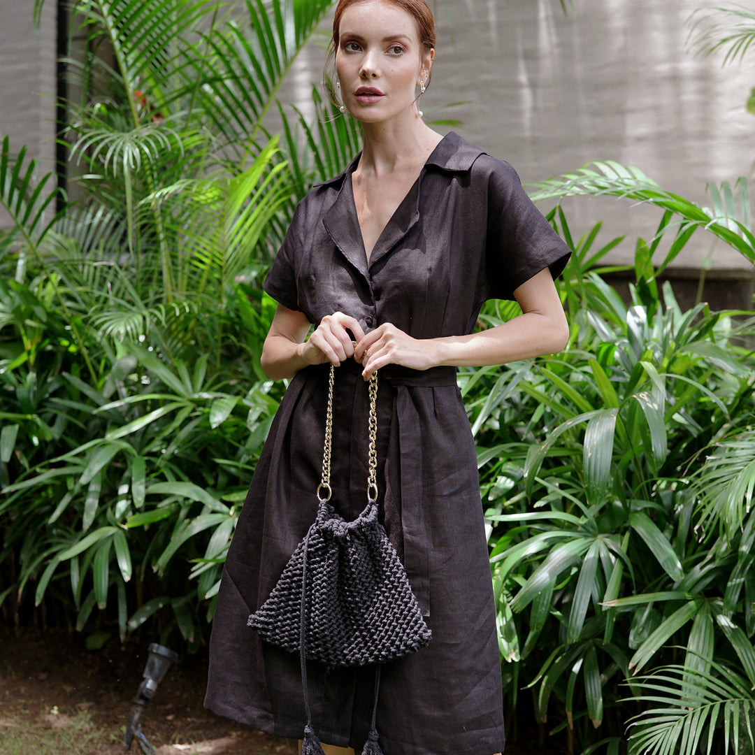 ARYA Safari Linen Midi Dress, in Black by BrunnaCo Pomp and Port ARYA Safari Linen Midi Dress, in Black by BrunnaCo Pomp and Port