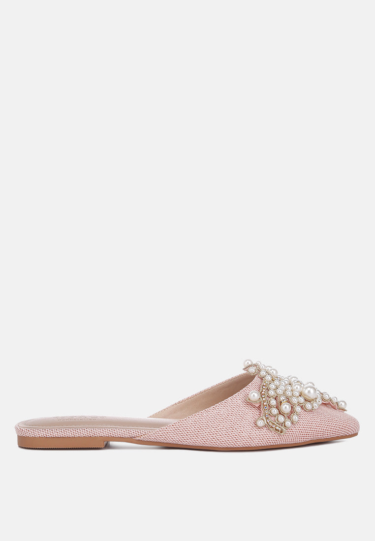 astre pearl embellished shimmer mules by London Rag
