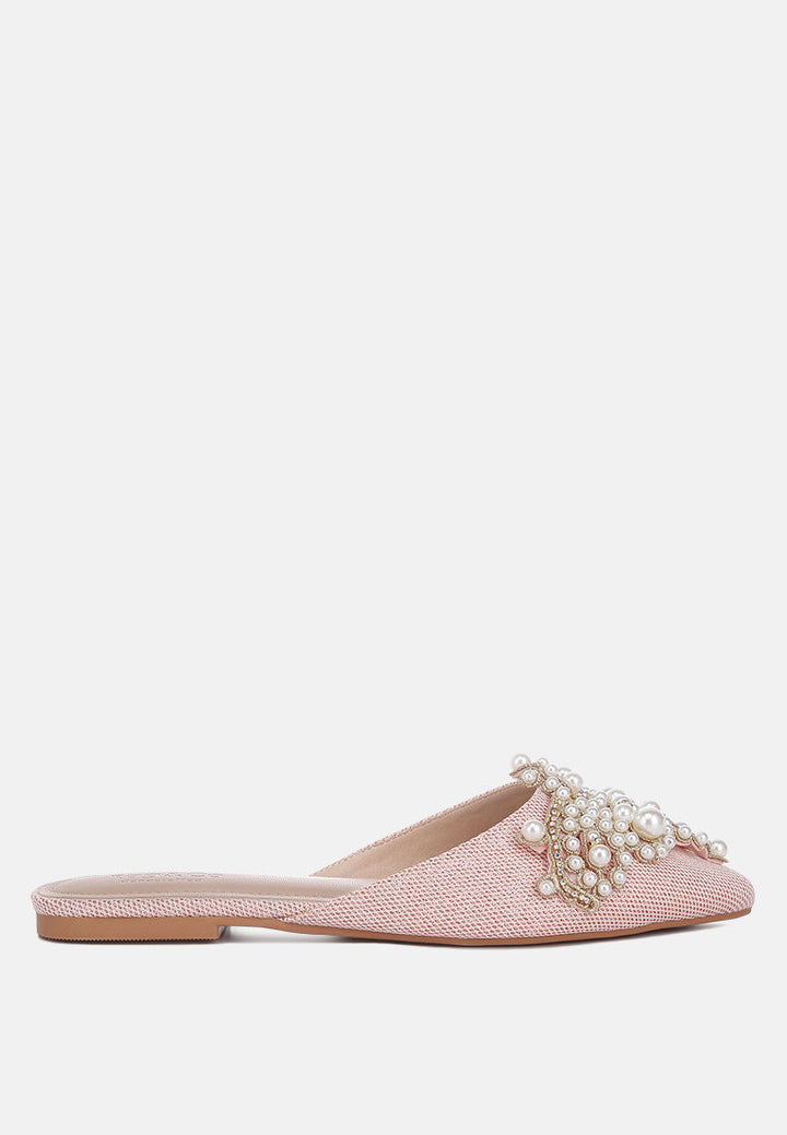 astre pearl embellished shimmer mules by London Rag