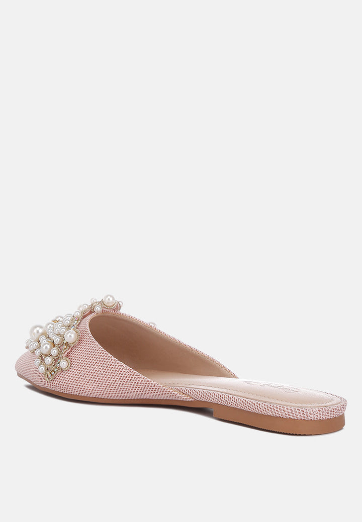 astre pearl embellished shimmer mules by London Rag