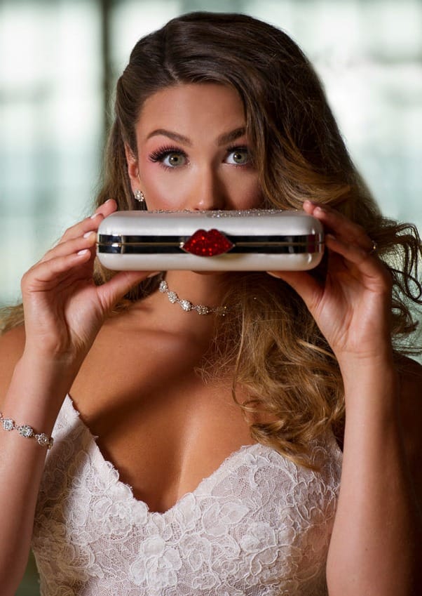 Frenchy Love Clutch with Red Crystal Lip Clasp