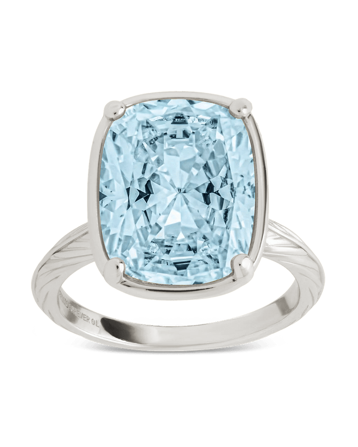 Aquamarine Elongated Cushion CZ Cocktail Ring