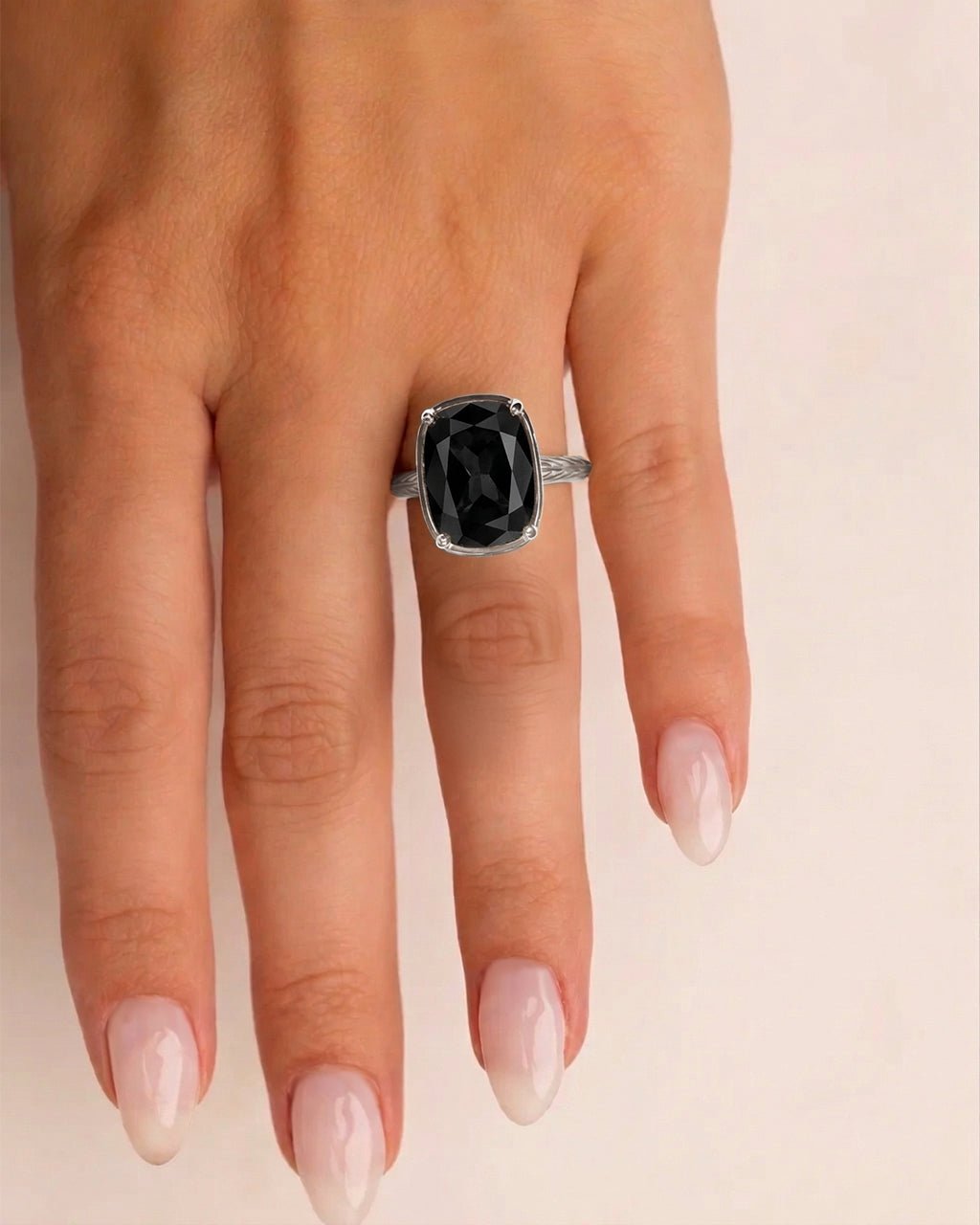 Black CZ Elongated Cushion Cocktail Ring