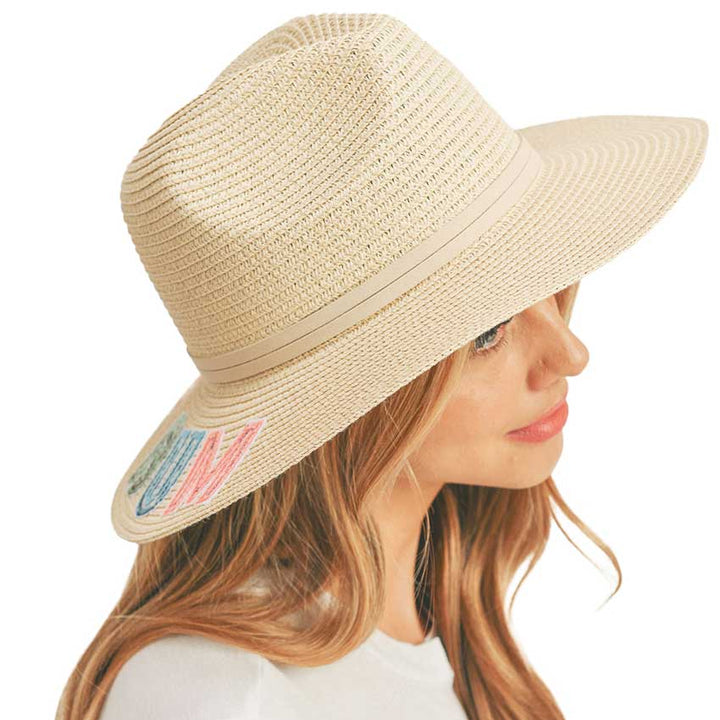 Beach Bum Sequin Message Straw Panama Sun Hat by Madeline Love