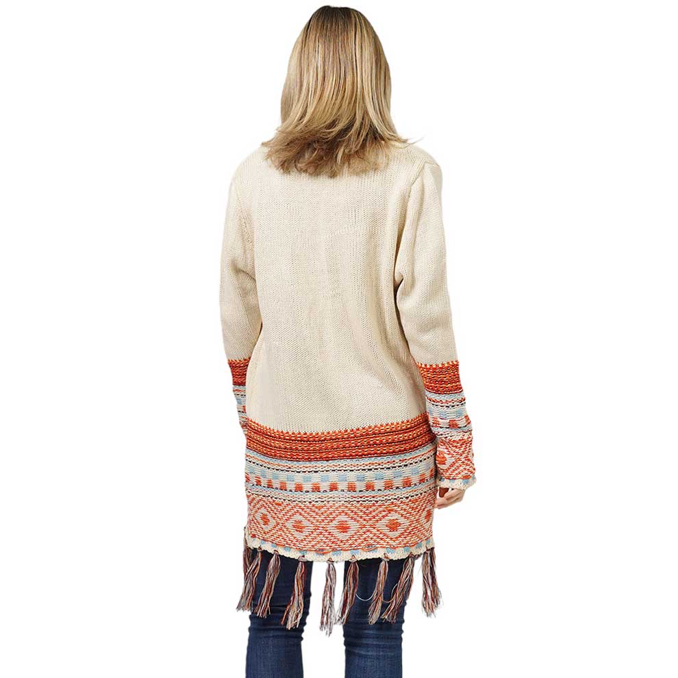 Ethnic Patterned Front Pocket Sweater Cardigan by Madeline Love