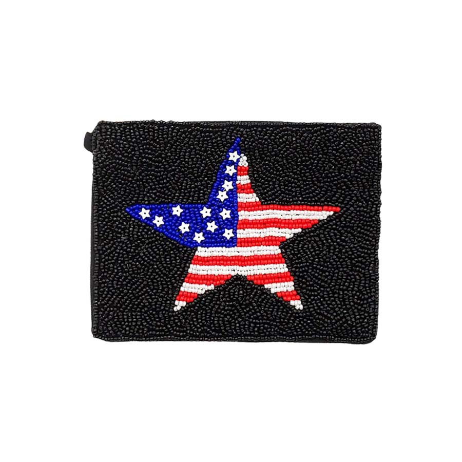 American USA Flag Star Seed Beaded Mini Pouch Bag by Madeline Love