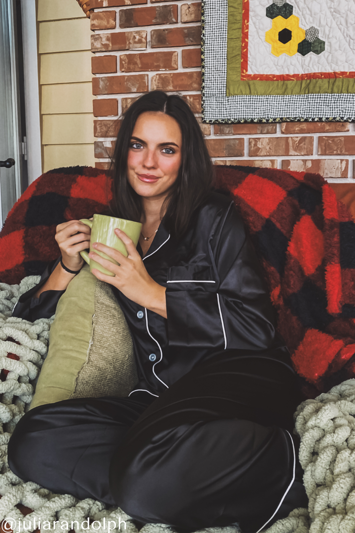 Black Satin Pajamas Pants Set by Spikes and Seams