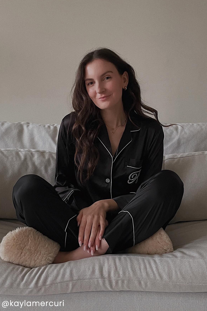 Black Satin Pajamas Pants Set by Spikes and Seams