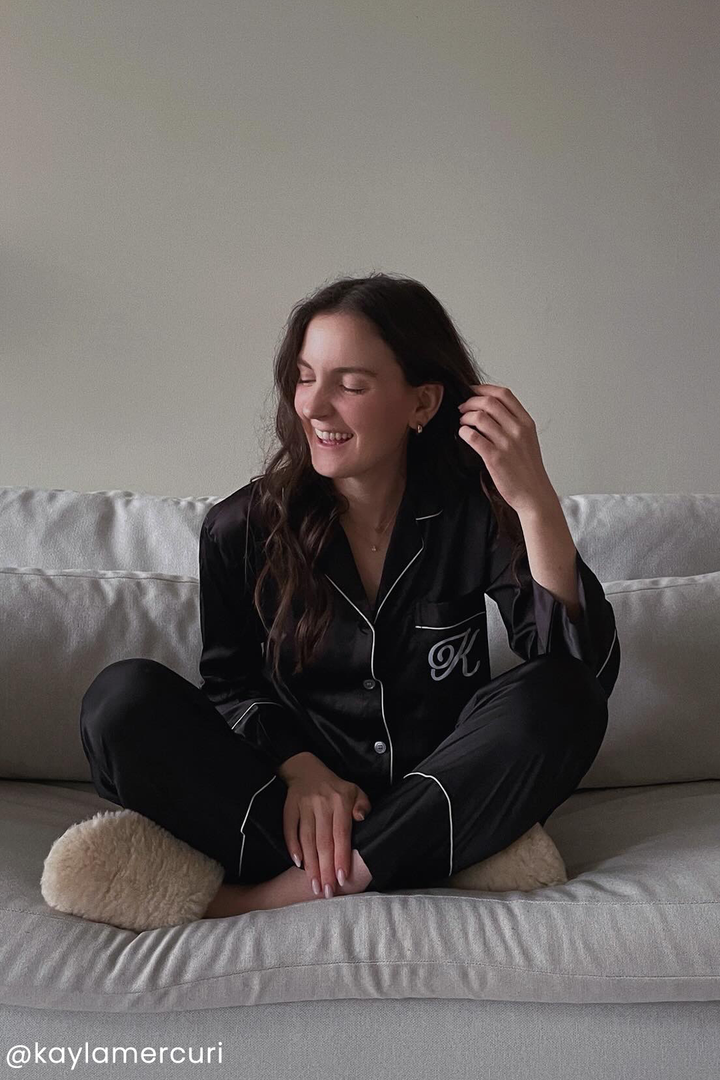 Black Satin Pajamas Pants Set by Spikes and Seams