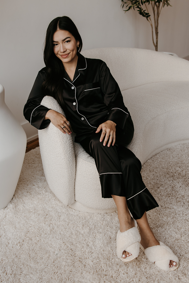 Black Satin Pajamas Pants Set by Spikes and Seams