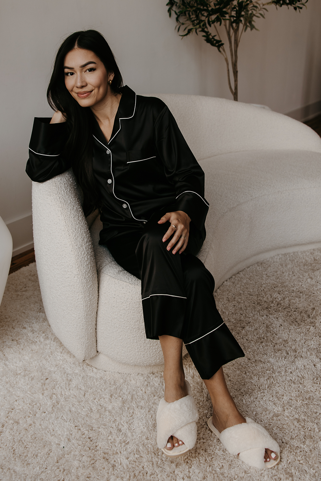 Black Satin Pajamas Pants Set by Spikes and Seams