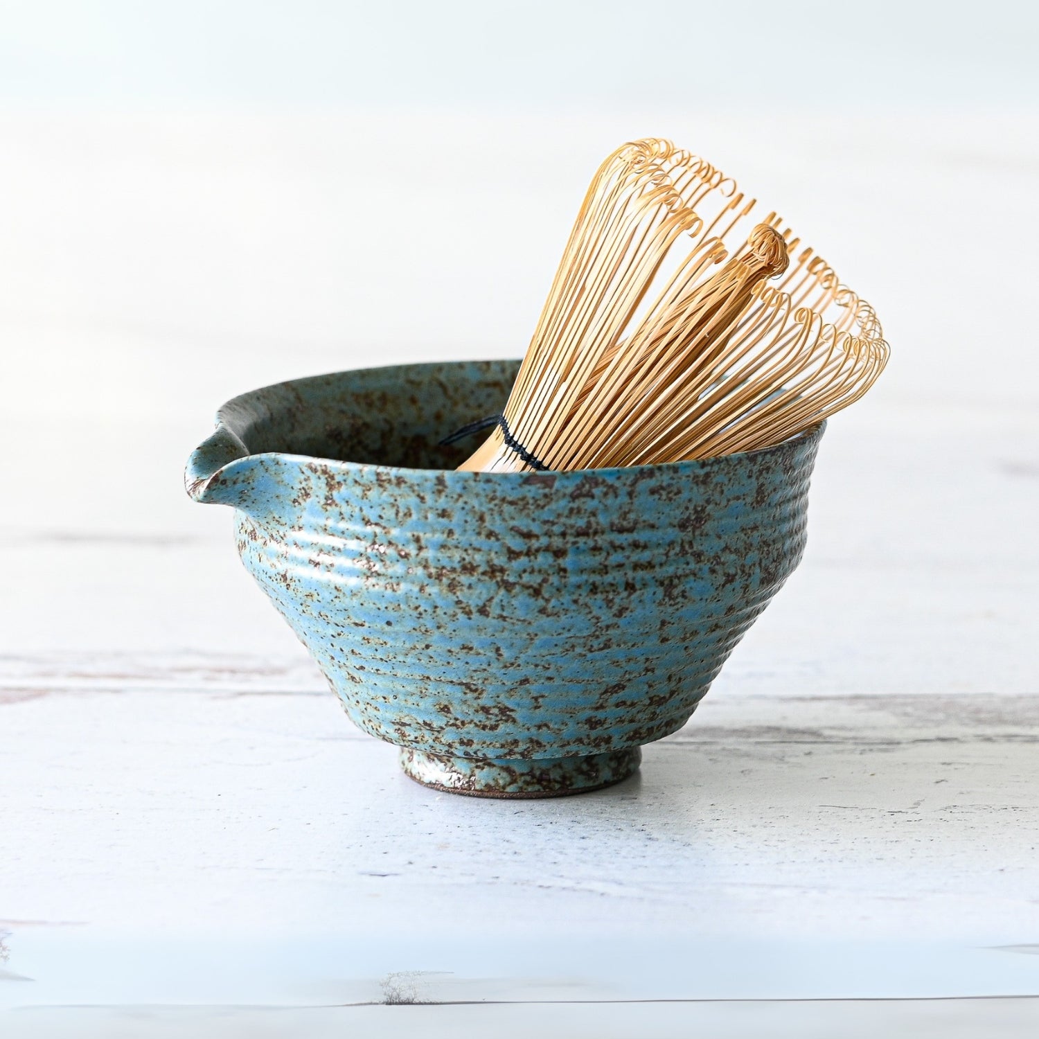 Aprika Life Blue Spouted Ceramic Matcha Bowl