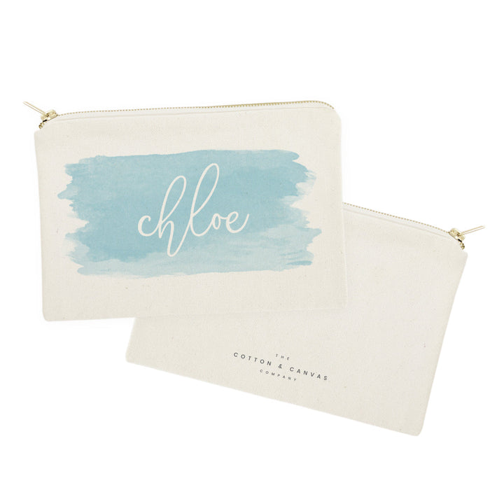 Personalized Name Blue Watercolor Cosmetic Bag and Travel Make Up Pouch by The Cotton & Canvas Co.